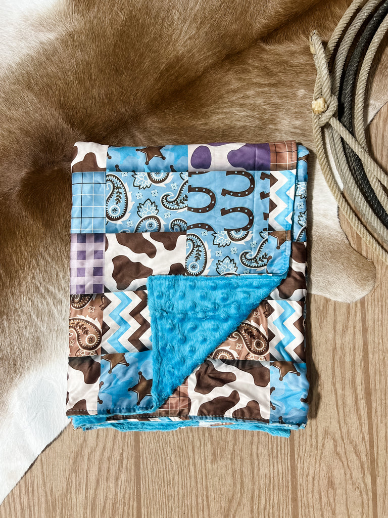 Blue Western Minky Blanket Small In The Saddle