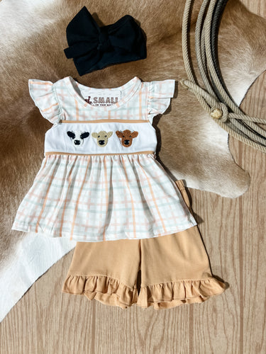 Cow French Knot Girl Set