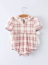 Western Horse Embroidered Smocked Pink Plaid Romper