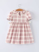 Western Horse Embroidered Smocked Pink Plaid Dress