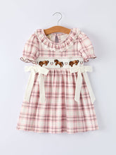 Western Horse Embroidered Smocked Pink Plaid Dress
