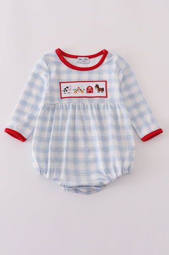 Farm Smocked Gingham Boys Romper