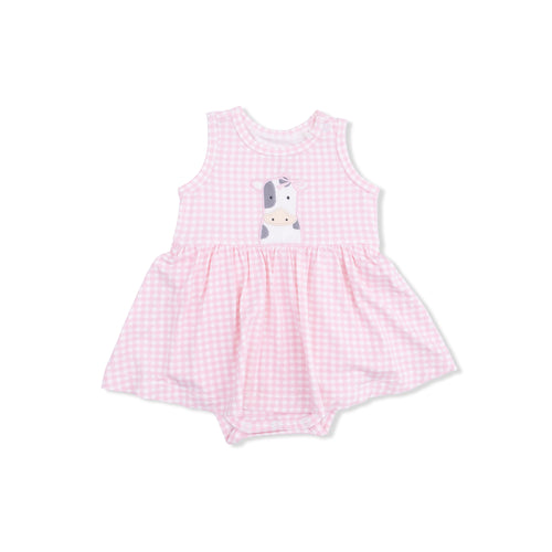 Pink Gingham Cow Bodysuit Dress