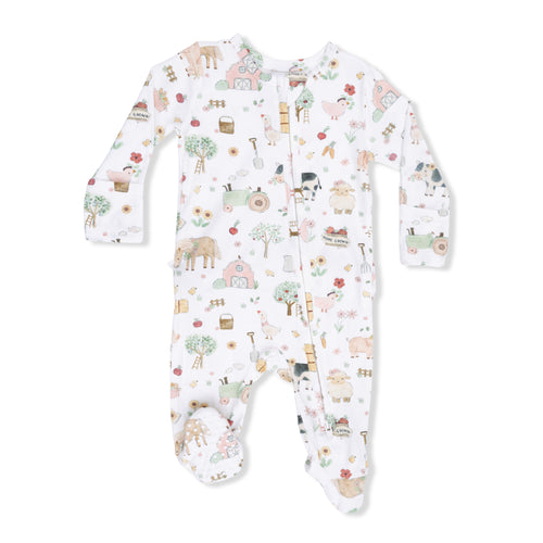 Cute Farm Animals Ruffled Zipper Footie