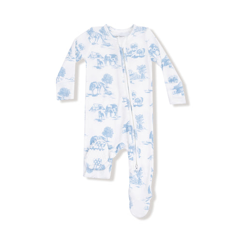 Farm Toile Footie - Blue
