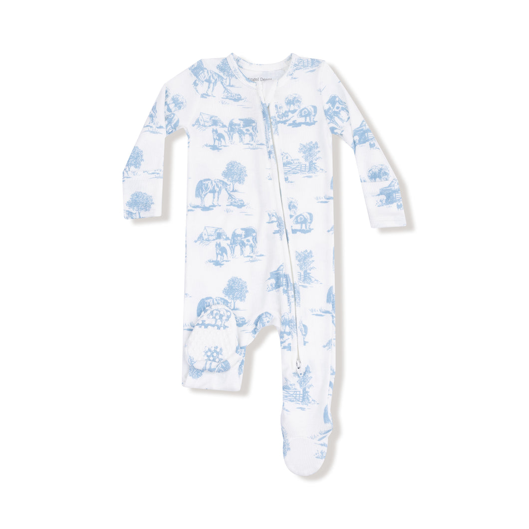 Farm Toile Footie - Blue