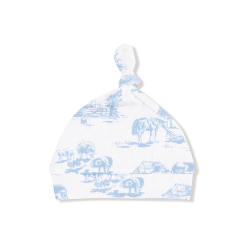 Farm Toile Knotted Hat - Blue