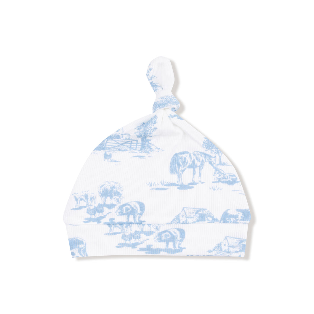Farm Toile Knotted Hat - Blue