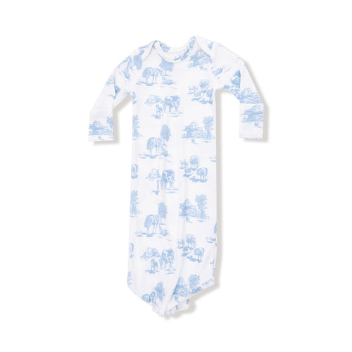 Farm Toile Knotted Gown - Blue