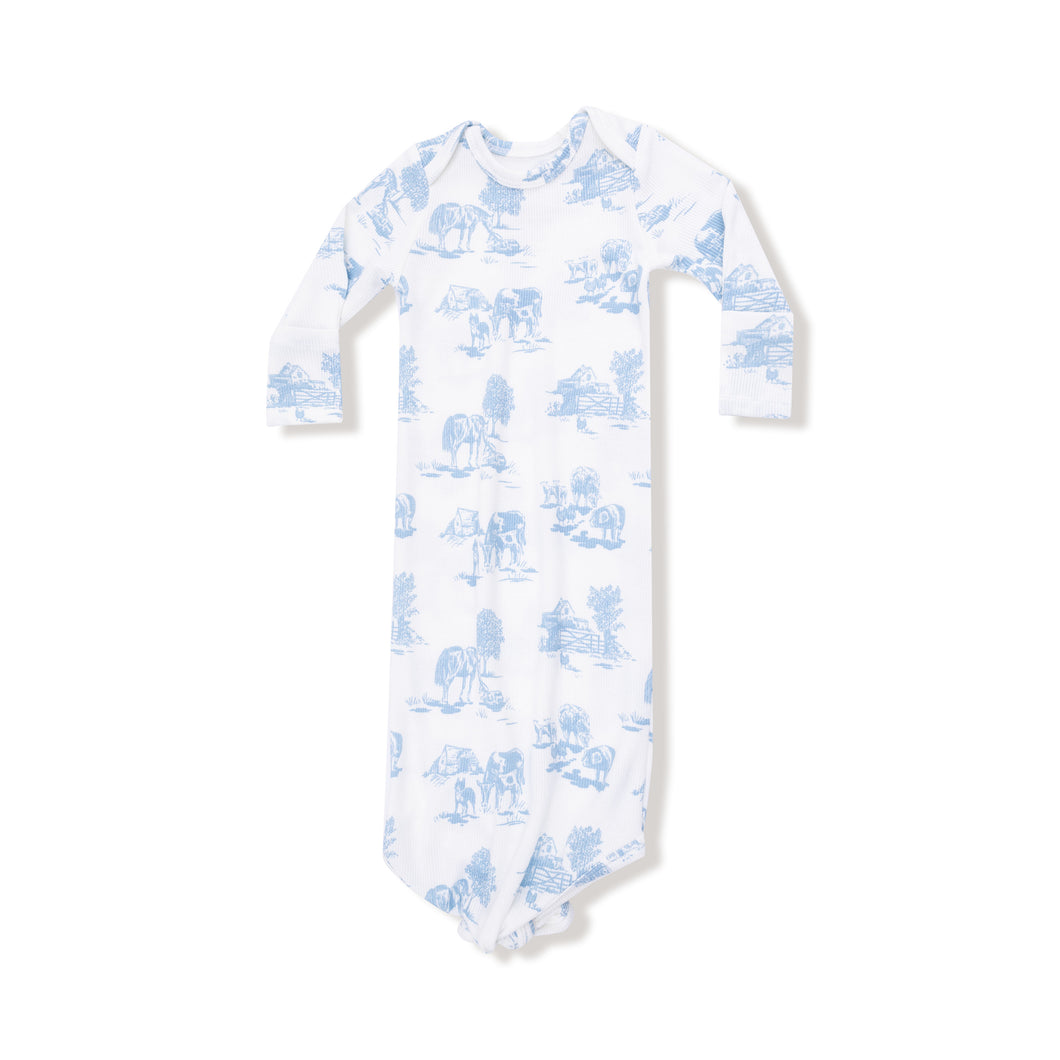 Farm Toile Knotted Gown - Blue