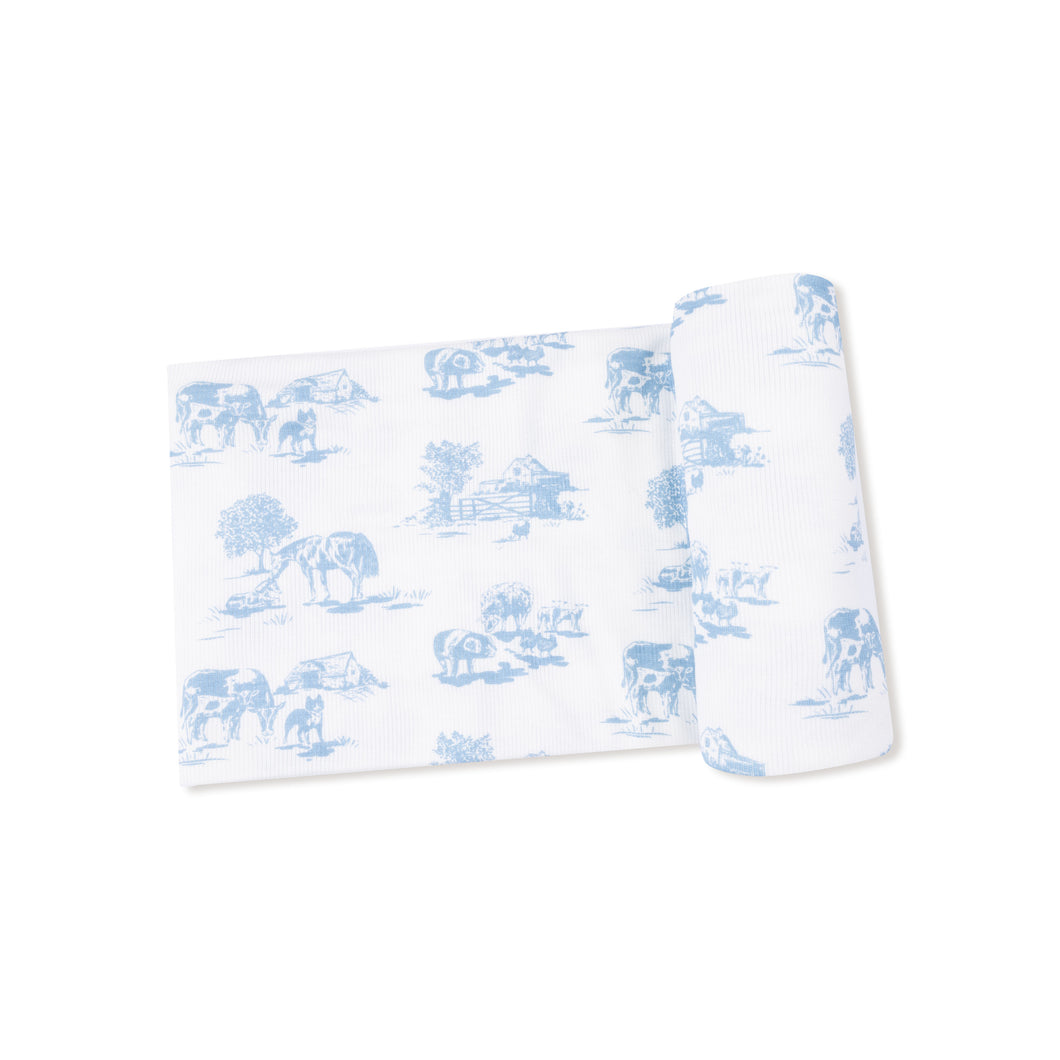 Farm Toile Swaddle - Blue