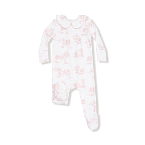 Farm Toile Footie - Pink