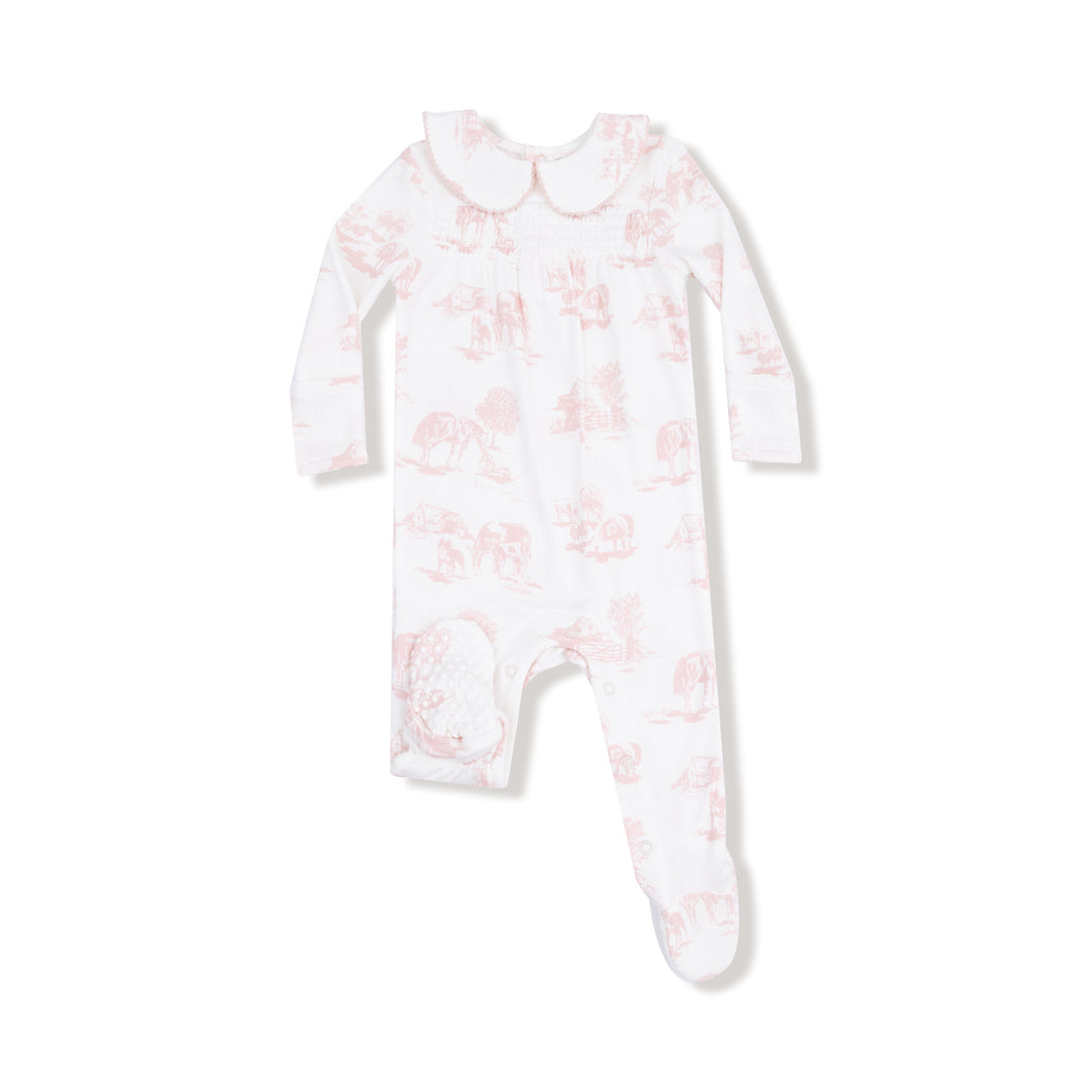 Farm Toile Footie - Pink