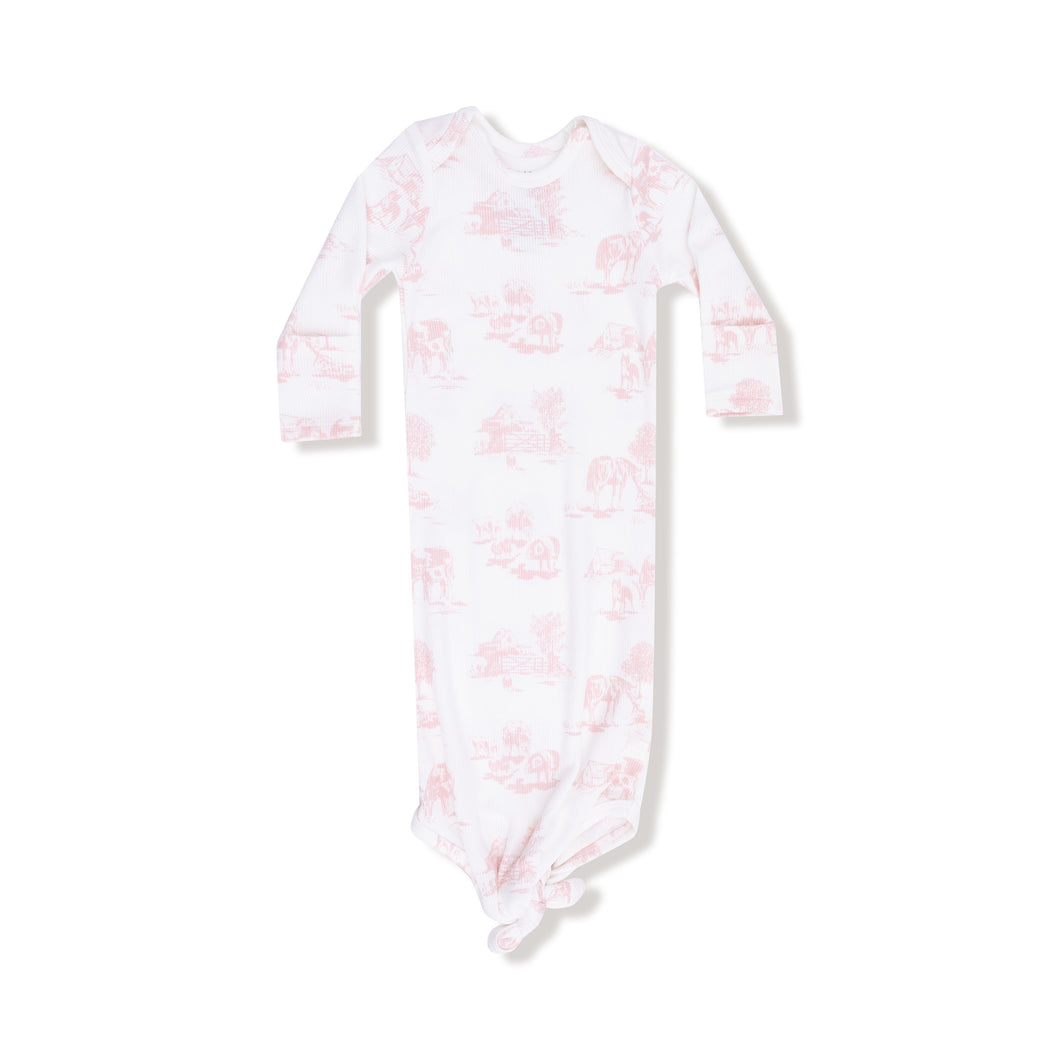 Farm Toile Knotted Gown - Pink