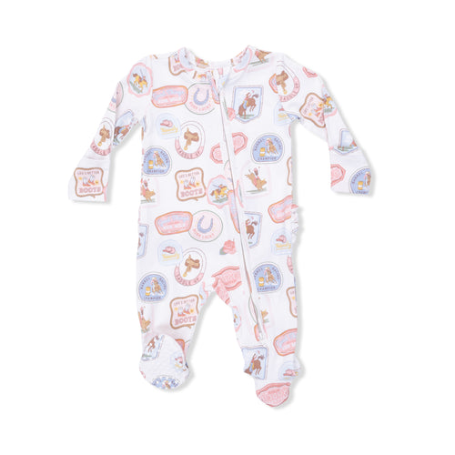 Pink Rodeo Patches Zipper Footie