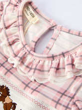 Western Horse Embroidered Smocked Pink Plaid Dress