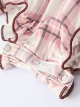 Western Horse Embroidered Smocked Pink Plaid Romper