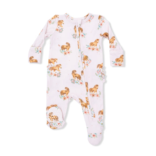 Pink Ponies Zipper Footie