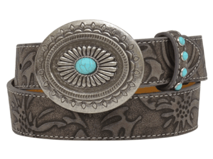 3D Girls Distressed Faux Tooled and Turquoise Stone Belt