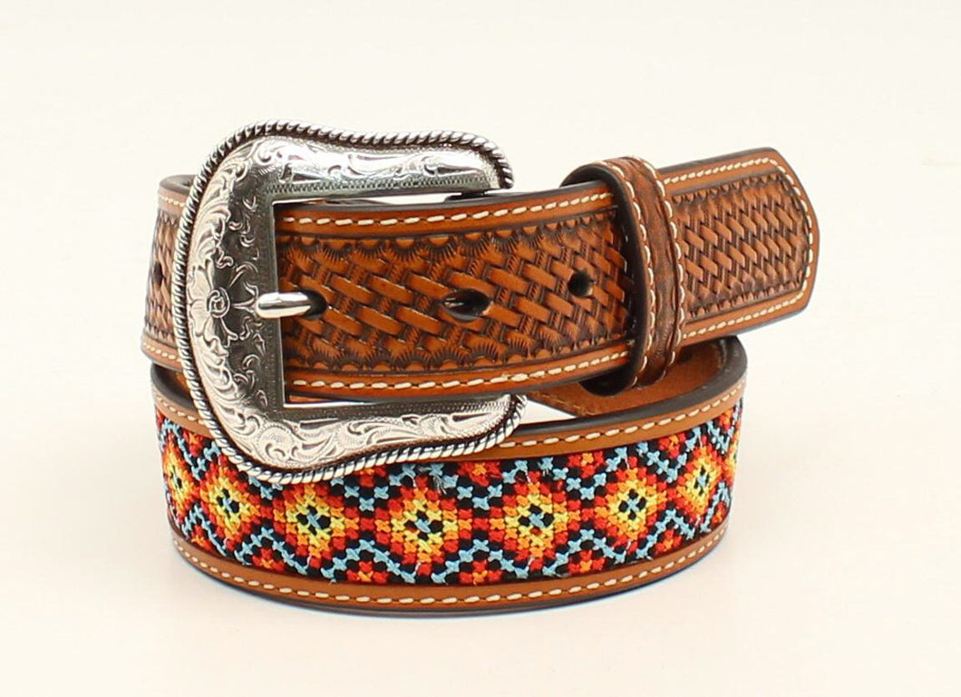 Nacona Tan Embossed with Stitch Inlay Western Belt